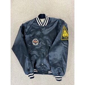 USS JOHN F. KENNEDY CV-67 CARRIER NAVY BLUE SATIN BOMBER JACKET SWINGSTER XL